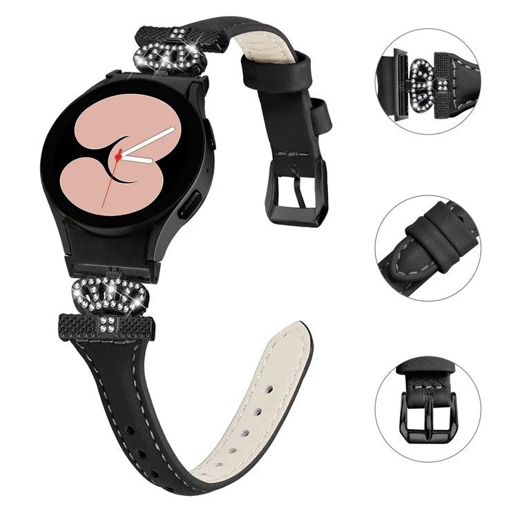For Samsung Galaxy Watch6 44mm / Watch6 Classic 43mm / 47mm Leather Watchband Black Buckle Watch Strap