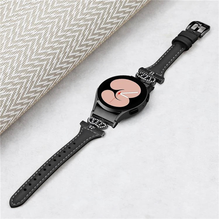 For Samsung Galaxy Watch6 44mm / Watch6 Classic 43mm / 47mm Leather Watchband Black Buckle Watch Strap