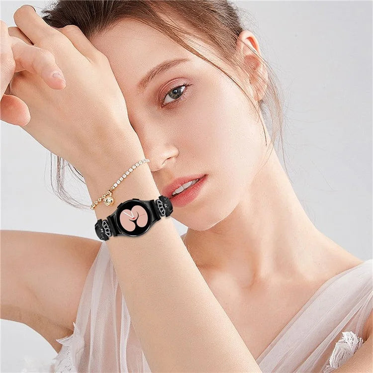 For Samsung Galaxy Watch6 44mm / Watch6 Classic 43mm / 47mm Leather Watchband Black Buckle Watch Strap