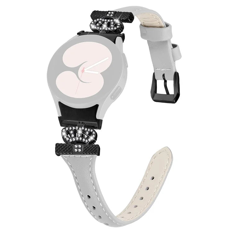 For Samsung Galaxy Watch6 44mm / Watch6 Classic 43mm / 47mm Leather Watchband Black Buckle Watch Strap