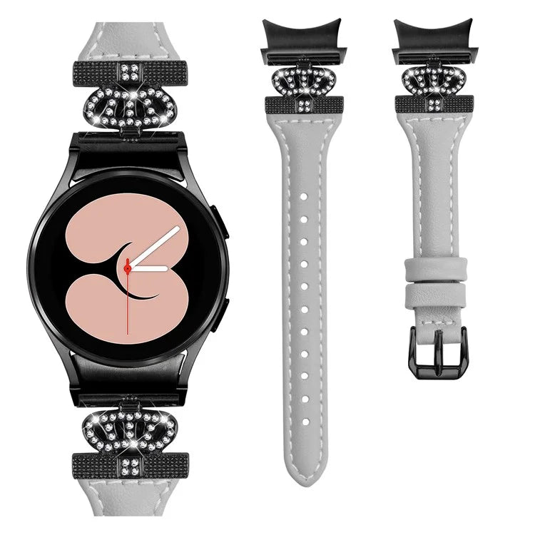 For Samsung Galaxy Watch6 44mm / Watch6 Classic 43mm / 47mm Leather Watchband Black Buckle Watch Strap