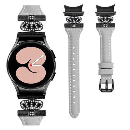 For Samsung Galaxy Watch6 44mm / Watch6 Classic 43mm / 47mm Leather Watchband Black Buckle Watch Strap