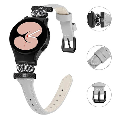 For Samsung Galaxy Watch6 44mm / Watch6 Classic 43mm / 47mm Leather Watchband Black Buckle Watch Strap