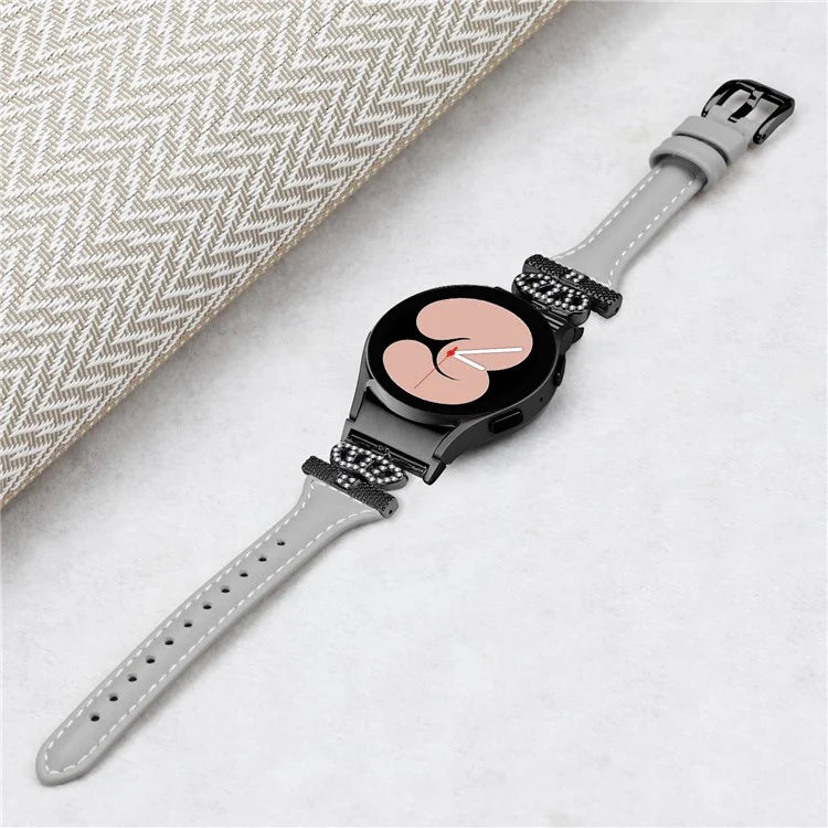 For Samsung Galaxy Watch6 44mm / Watch6 Classic 43mm / 47mm Leather Watchband Black Buckle Watch Strap