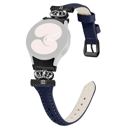 For Samsung Galaxy Watch6 44mm / Watch6 Classic 43mm / 47mm Leather Watchband Black Buckle Watch Strap