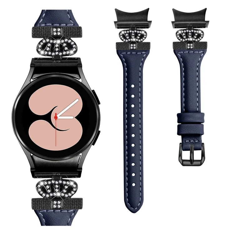 For Samsung Galaxy Watch6 44mm / Watch6 Classic 43mm / 47mm Leather Watchband Black Buckle Watch Strap