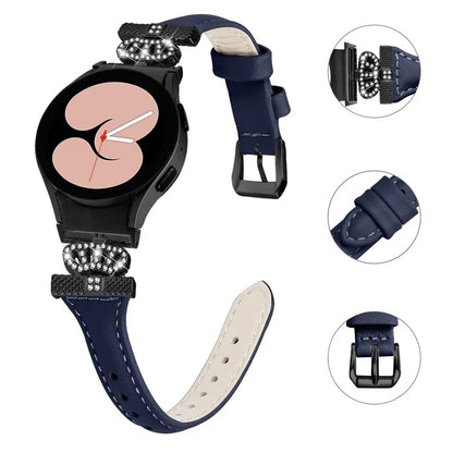 For Samsung Galaxy Watch6 44mm / Watch6 Classic 43mm / 47mm Leather Watchband Black Buckle Watch Strap