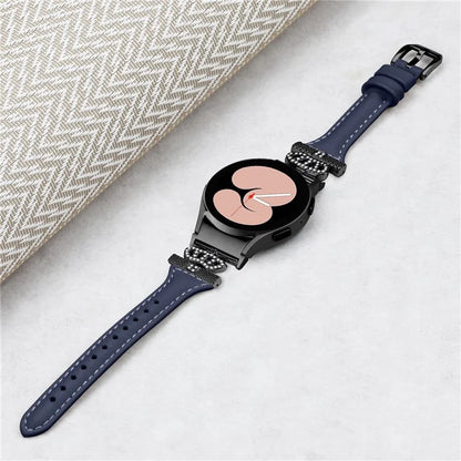 For Samsung Galaxy Watch6 44mm / Watch6 Classic 43mm / 47mm Leather Watchband Black Buckle Watch Strap