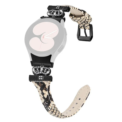 For Samsung Galaxy Watch6 44mm / Watch6 Classic 43mm / 47mm Leather Watchband Black Buckle Watch Strap