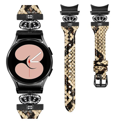 For Samsung Galaxy Watch6 44mm / Watch6 Classic 43mm / 47mm Leather Watchband Black Buckle Watch Strap