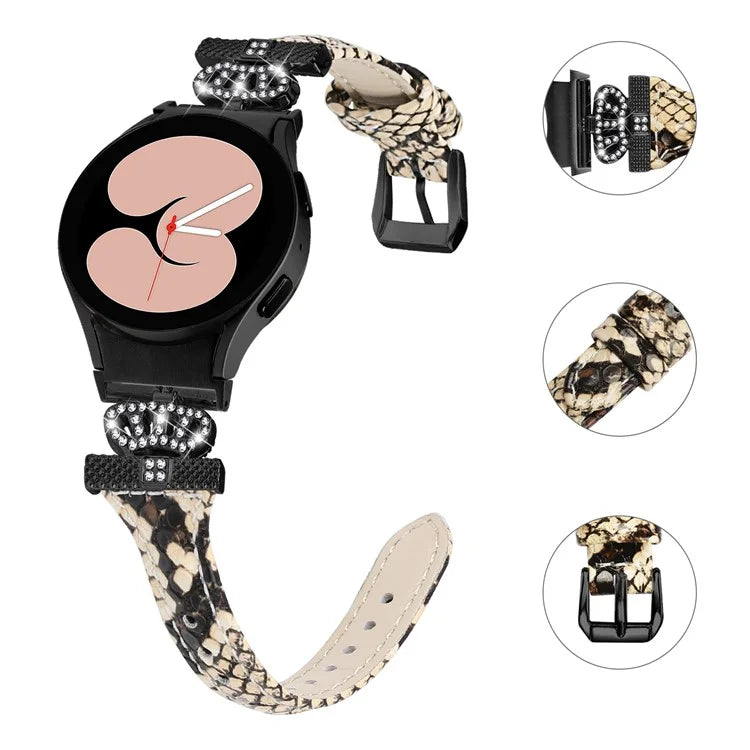 For Samsung Galaxy Watch6 44mm / Watch6 Classic 43mm / 47mm Leather Watchband Black Buckle Watch Strap