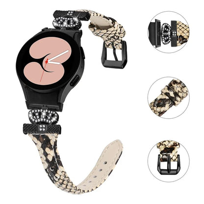 For Samsung Galaxy Watch6 44mm / Watch6 Classic 43mm / 47mm Leather Watchband Black Buckle Watch Strap