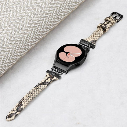For Samsung Galaxy Watch6 44mm / Watch6 Classic 43mm / 47mm Leather Watchband Black Buckle Watch Strap