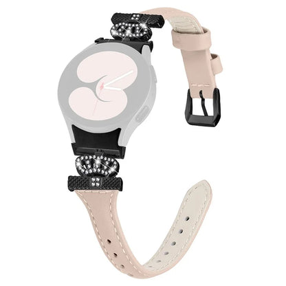 For Samsung Galaxy Watch6 44mm / Watch6 Classic 43mm / 47mm Leather Watchband Black Buckle Watch Strap