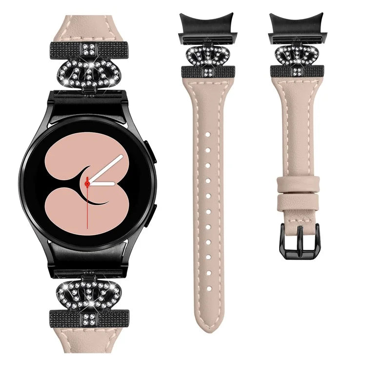 For Samsung Galaxy Watch6 44mm / Watch6 Classic 43mm / 47mm Leather Watchband Black Buckle Watch Strap