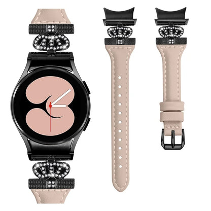 For Samsung Galaxy Watch6 44mm / Watch6 Classic 43mm / 47mm Leather Watchband Black Buckle Watch Strap
