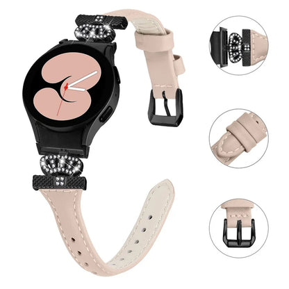 For Samsung Galaxy Watch6 44mm / Watch6 Classic 43mm / 47mm Leather Watchband Black Buckle Watch Strap