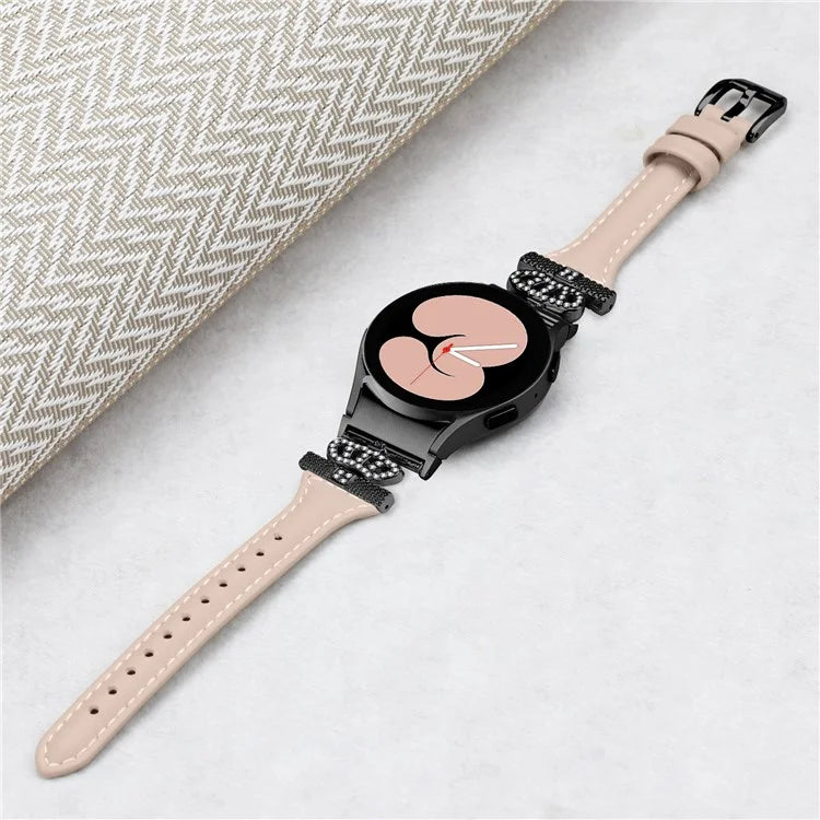For Samsung Galaxy Watch6 44mm / Watch6 Classic 43mm / 47mm Leather Watchband Black Buckle Watch Strap