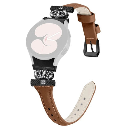 For Samsung Galaxy Watch6 44mm / Watch6 Classic 43mm / 47mm Leather Watchband Black Buckle Watch Strap