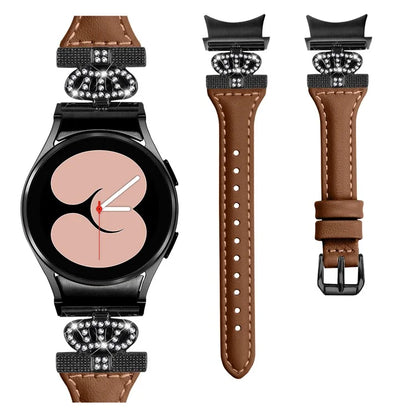 For Samsung Galaxy Watch6 44mm / Watch6 Classic 43mm / 47mm Leather Watchband Black Buckle Watch Strap