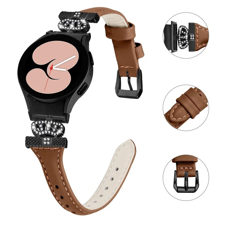 For Samsung Galaxy Watch6 44mm / Watch6 Classic 43mm / 47mm Leather Watchband Black Buckle Watch Strap