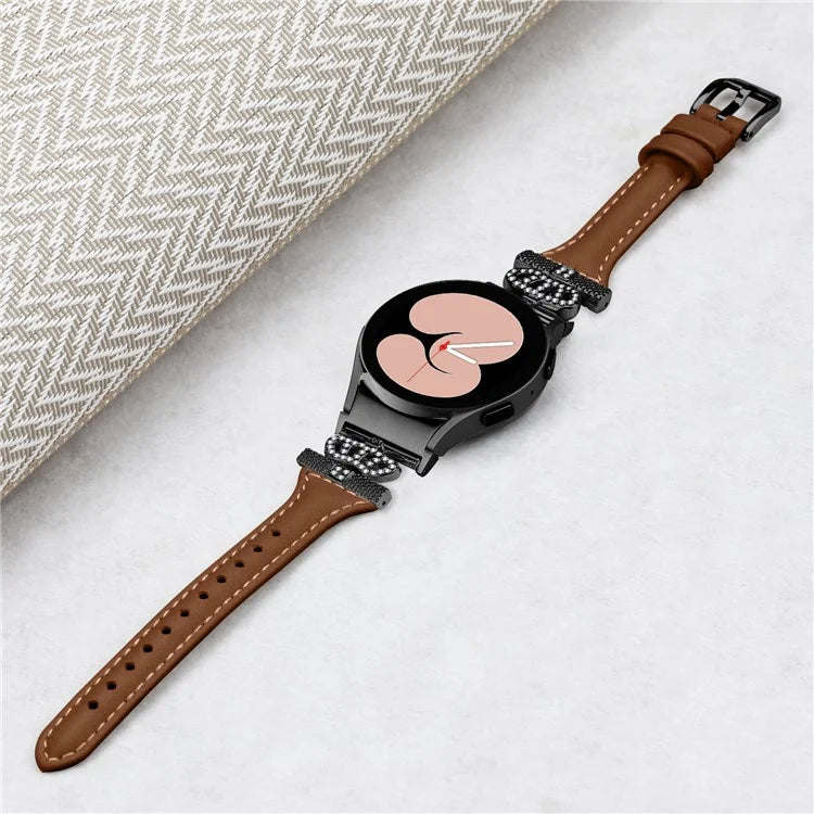 For Samsung Galaxy Watch6 44mm / Watch6 Classic 43mm / 47mm Leather Watchband Black Buckle Watch Strap
