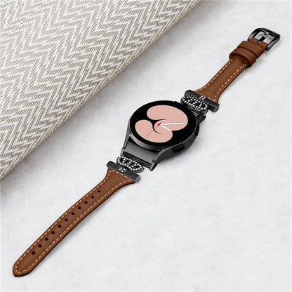 For Samsung Galaxy Watch6 44mm / Watch6 Classic 43mm / 47mm Leather Watchband Black Buckle Watch Strap