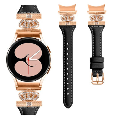 For Samsung Galaxy Watch6 44mm / Watch6 Classic 43mm / 47mm Watch Strap Leather Watchband with Rose Gold Buckle