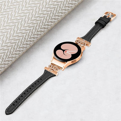 For Samsung Galaxy Watch6 44mm / Watch6 Classic 43mm / 47mm Watch Strap Leather Watchband with Rose Gold Buckle