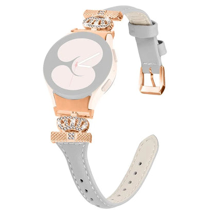 For Samsung Galaxy Watch6 44mm / Watch6 Classic 43mm / 47mm Watch Strap Leather Watchband with Rose Gold Buckle