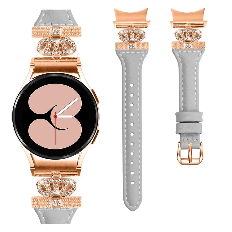 For Samsung Galaxy Watch6 44mm / Watch6 Classic 43mm / 47mm Watch Strap Leather Watchband with Rose Gold Buckle
