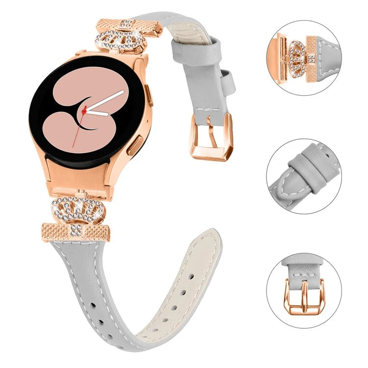 For Samsung Galaxy Watch6 44mm / Watch6 Classic 43mm / 47mm Watch Strap Leather Watchband with Rose Gold Buckle