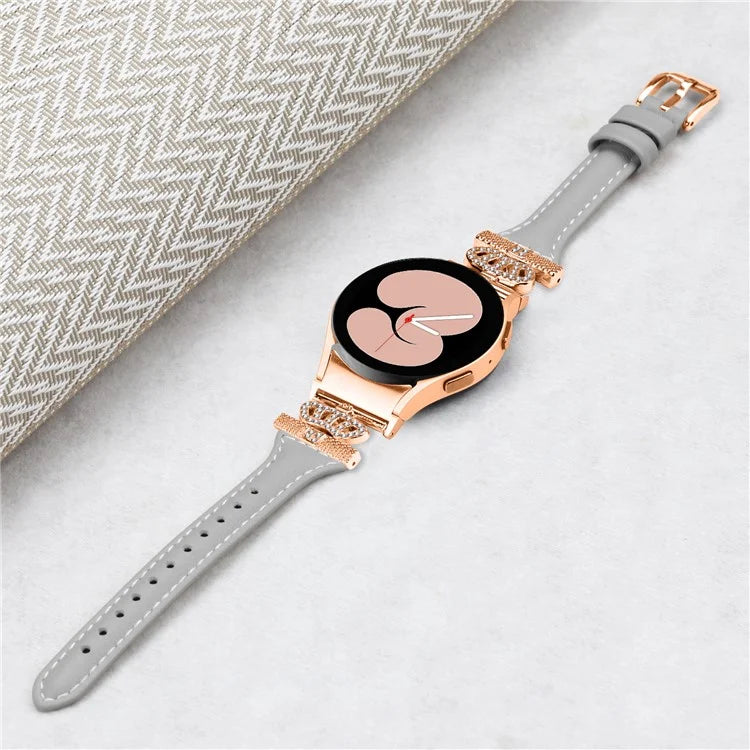 For Samsung Galaxy Watch6 44mm / Watch6 Classic 43mm / 47mm Watch Strap Leather Watchband with Rose Gold Buckle