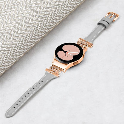 For Samsung Galaxy Watch6 44mm / Watch6 Classic 43mm / 47mm Watch Strap Leather Watchband with Rose Gold Buckle