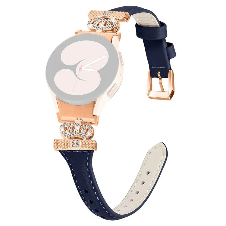 For Samsung Galaxy Watch6 44mm / Watch6 Classic 43mm / 47mm Watch Strap Leather Watchband with Rose Gold Buckle