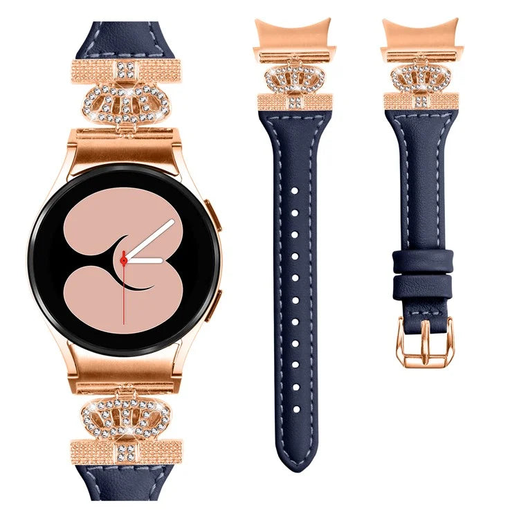 For Samsung Galaxy Watch6 44mm / Watch6 Classic 43mm / 47mm Watch Strap Leather Watchband with Rose Gold Buckle