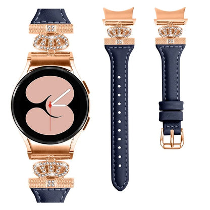 For Samsung Galaxy Watch6 44mm / Watch6 Classic 43mm / 47mm Watch Strap Leather Watchband with Rose Gold Buckle