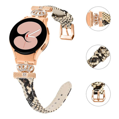 For Samsung Galaxy Watch6 44mm / Watch6 Classic 43mm / 47mm Watch Strap Leather Watchband with Rose Gold Buckle