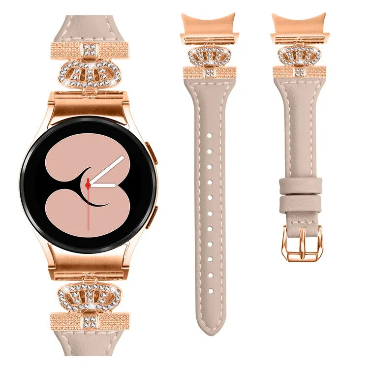 For Samsung Galaxy Watch6 44mm / Watch6 Classic 43mm / 47mm Watch Strap Leather Watchband with Rose Gold Buckle