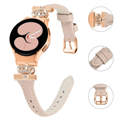 For Samsung Galaxy Watch6 44mm / Watch6 Classic 43mm / 47mm Watch Strap Leather Watchband with Rose Gold Buckle