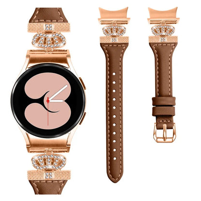 For Samsung Galaxy Watch6 44mm / Watch6 Classic 43mm / 47mm Watch Strap Leather Watchband with Rose Gold Buckle