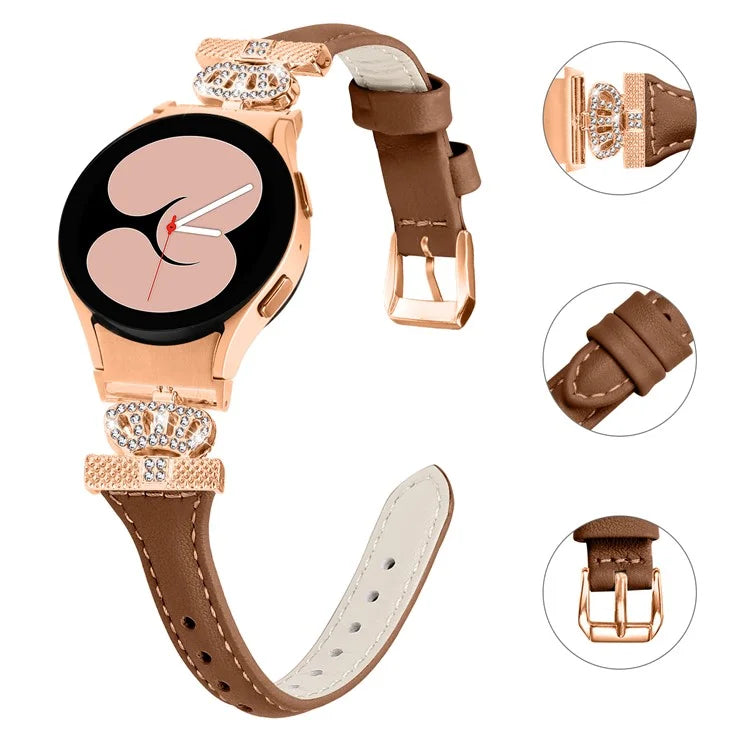 For Samsung Galaxy Watch6 44mm / Watch6 Classic 43mm / 47mm Watch Strap Leather Watchband with Rose Gold Buckle