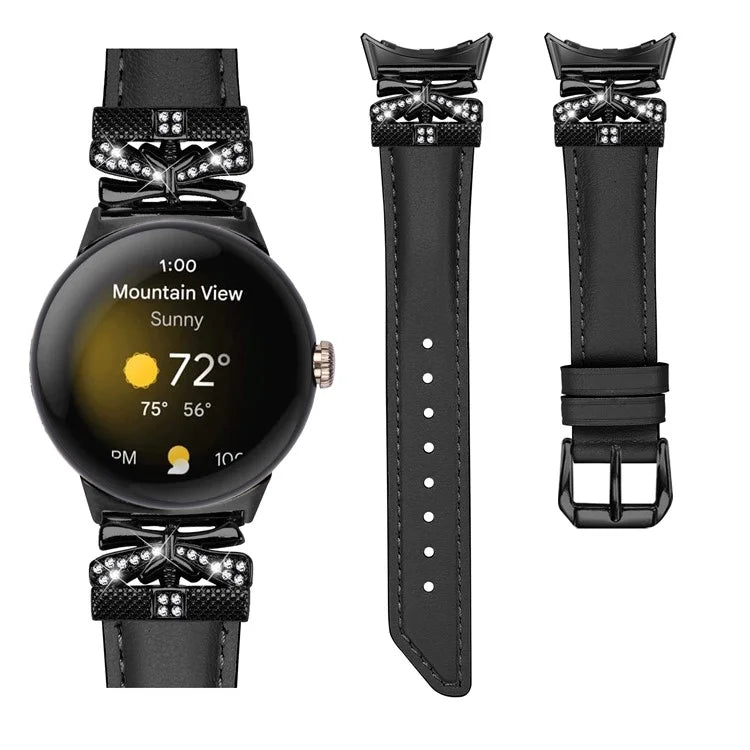 For Google Pixel Watch / Watch 2 Watch Strap Black Buckle Butterfly Connector Watchband