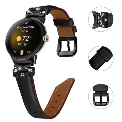For Google Pixel Watch / Watch 2 Watch Strap Black Buckle Butterfly Connector Watchband