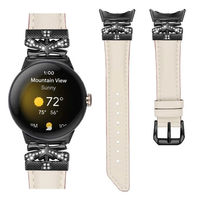 For Google Pixel Watch / Watch 2 Watch Strap Black Buckle Butterfly Connector Watchband