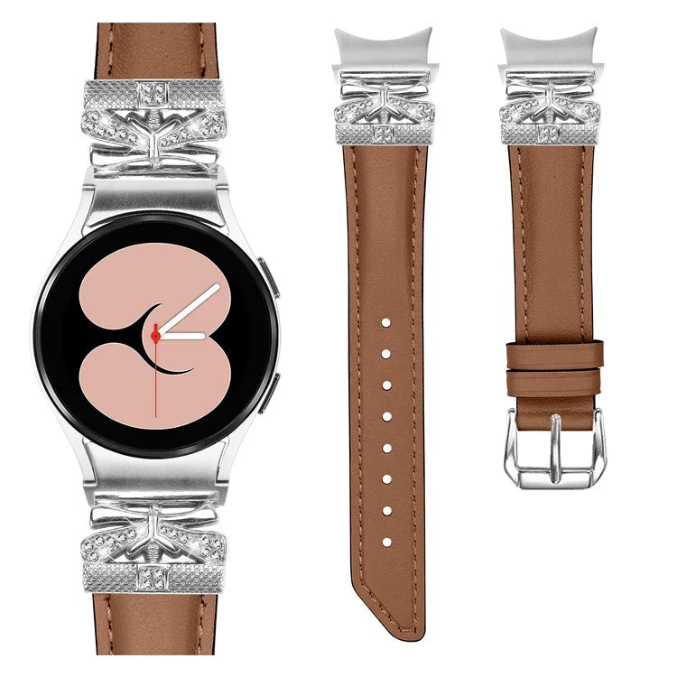 For Samsung Galaxy Watch6 44mm / Watch6 Classic 43mm / 47mm Silver Buckle Watch Band Strap with Butterfly Connector