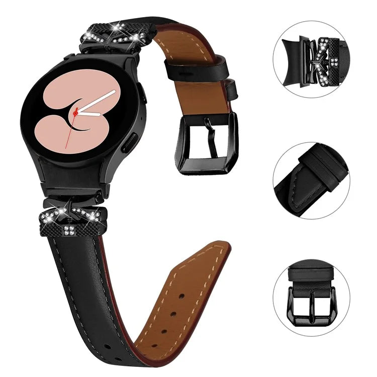 For Samsung Galaxy Watch6 44mm / Watch6 Classic 43mm / 47mm Black Buckle Watchband Butterfly Connector Strap