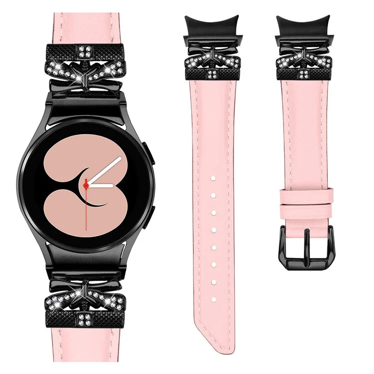 For Samsung Galaxy Watch6 44mm / Watch6 Classic 43mm / 47mm Black Buckle Watchband Butterfly Connector Strap