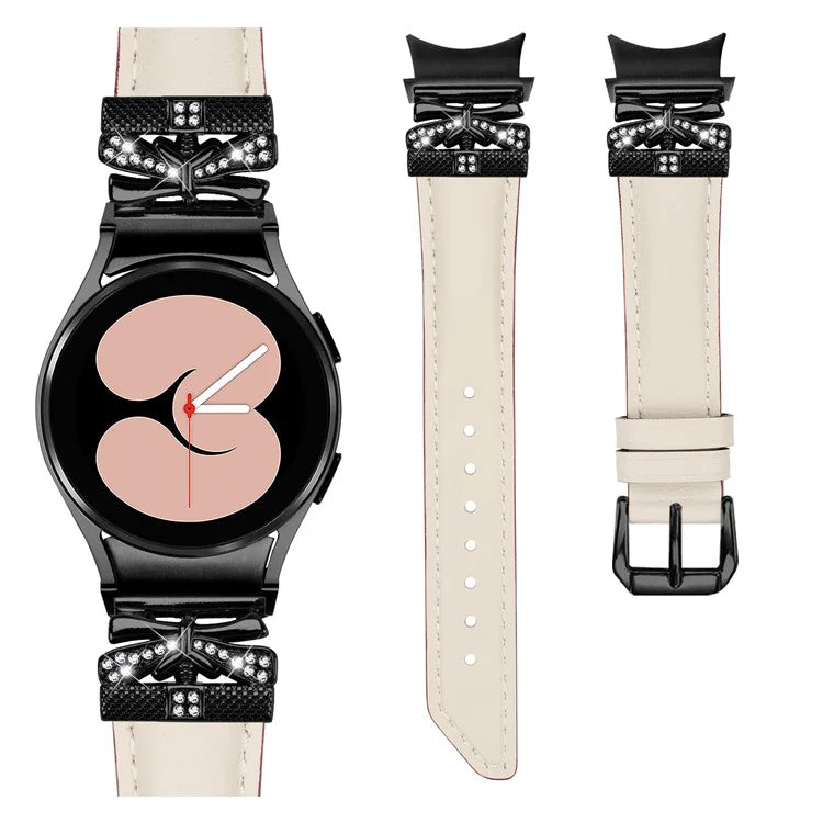 For Samsung Galaxy Watch6 44mm / Watch6 Classic 43mm / 47mm Black Buckle Watchband Butterfly Connector Strap