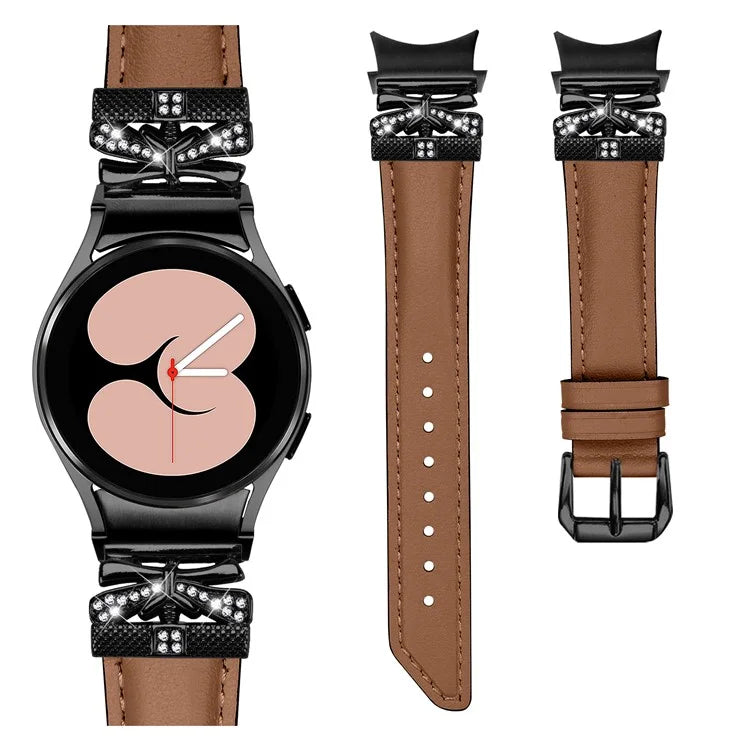 For Samsung Galaxy Watch6 44mm / Watch6 Classic 43mm / 47mm Black Buckle Watchband Butterfly Connector Strap